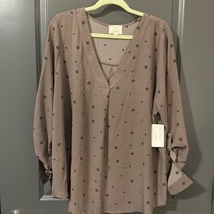 Brown Blouse w/ Black Pattern